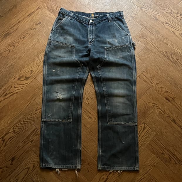 [36]칼하트 USA 더티워싱 더블니 워크 데님 팬