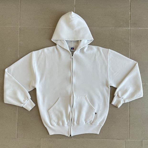 90s 빈티지 러셀 후드집업 화이트 M USA