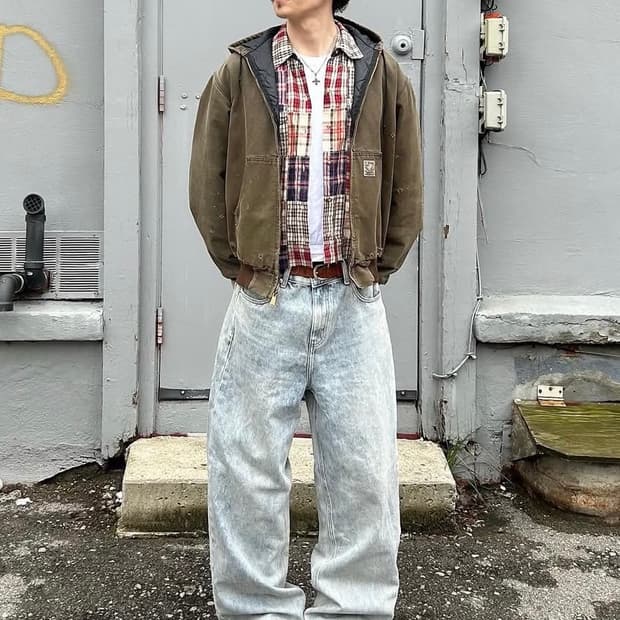 dreamzclo 워시드 와이드 레그 베기 데님 L(32)