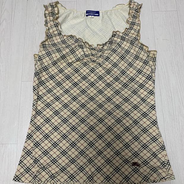 버버리 블루라벨 체크 탱크탑 민소매 나시 빈티지