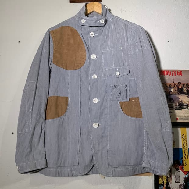 엔지니어드가먼츠 스트라이프 가죽 패치 자켓