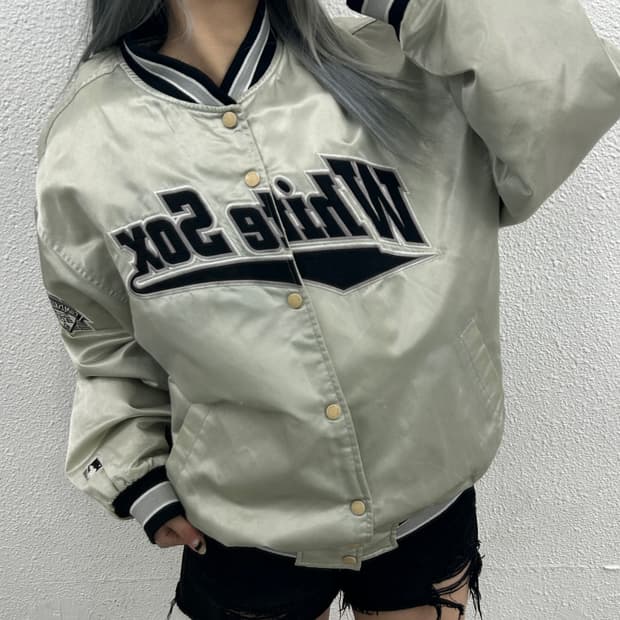 00s 빈티지 월드와이드 스포츠 화이트삭스 새틴 바시티