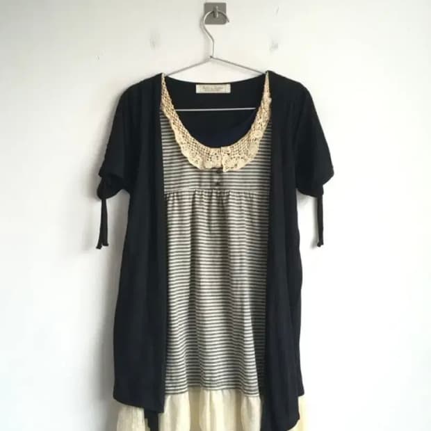 빈티지 스트라이프 크로셰 가디건 탑