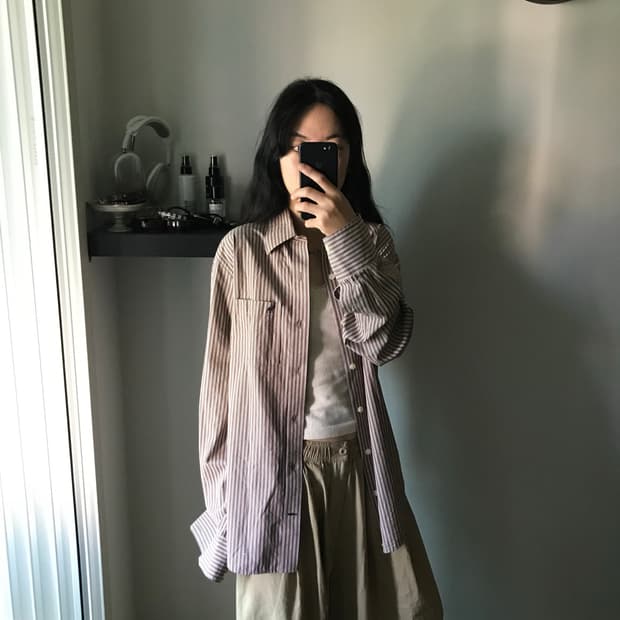아베크롬비 산양 로고 포켓 브라운 스트라이프 셔츠