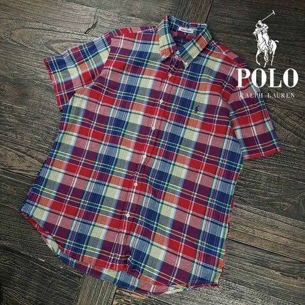 [폴로 랄프로렌] 포니 로고 자수 체크 반팔 셔츠 M20134