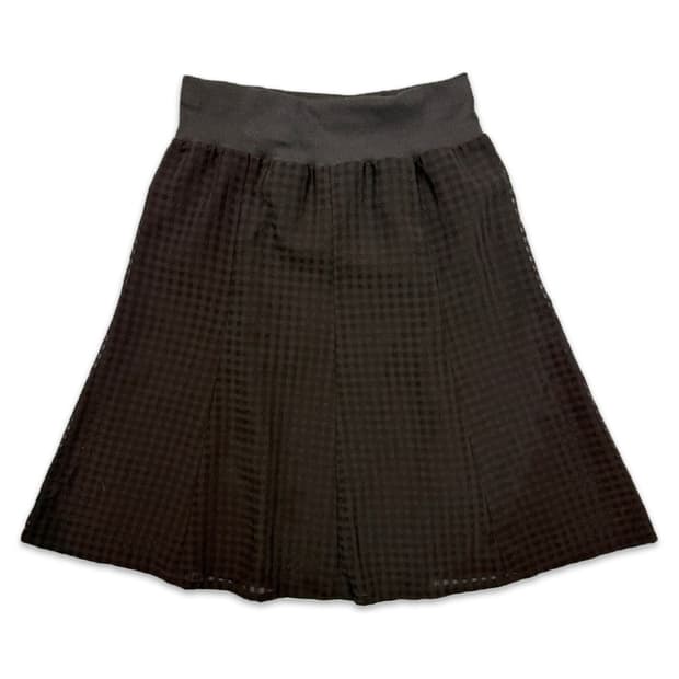 빈티지 브라운 체크 플레어 미디 스커트