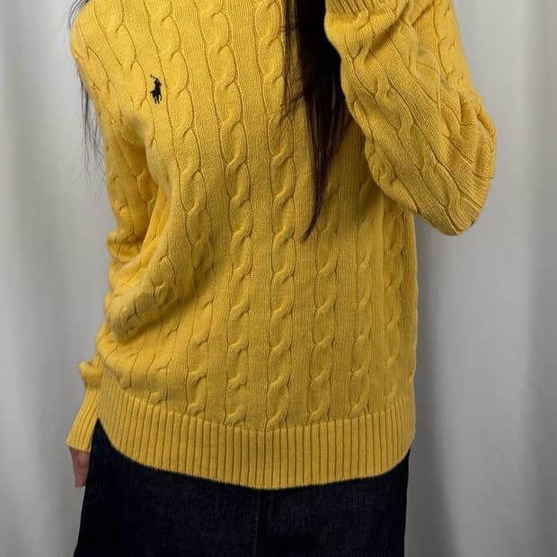 폴로 옐로우 코튼 꽈배기 니트