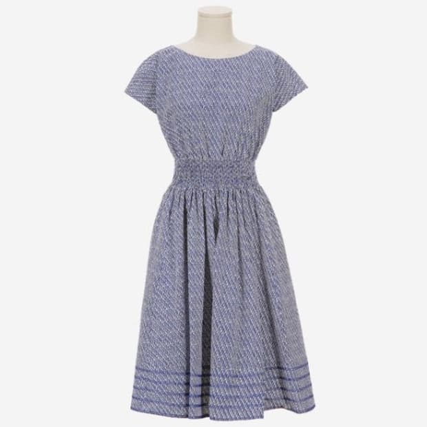 질스튜어트 워싱 면 나염 프린트 스모크 밴딩 원피스