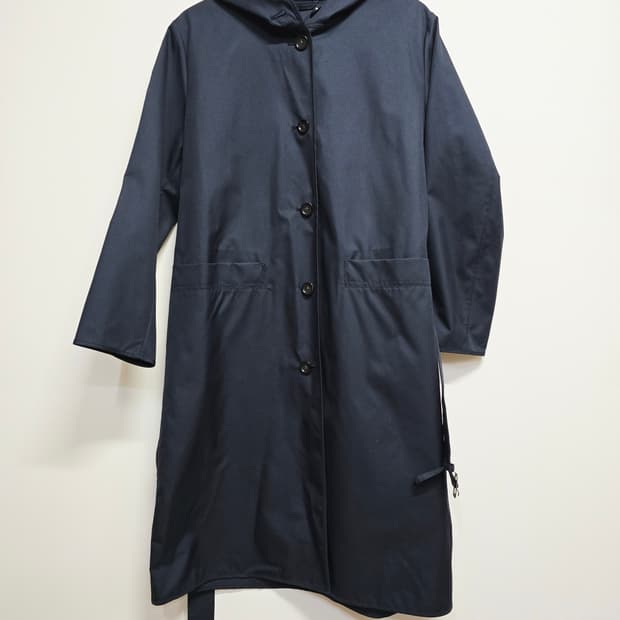 PESPOW 후드 벨트 롱 코트 네이비