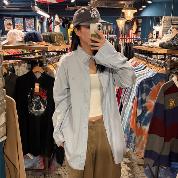 polo 폴로 핑크 자수 블루 긴팔 셔츠