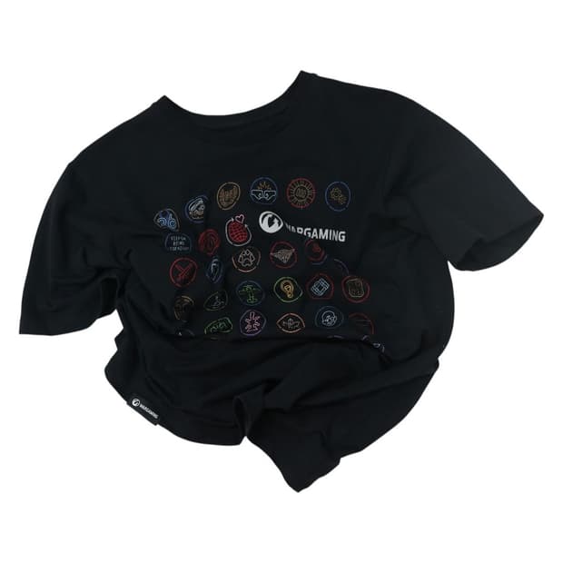 WARGAMING 워게이밍 멀티 아이콘 그래픽 블랙 반팔 티셔츠