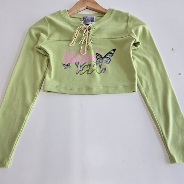 유쓰배쓰 스트링 타이 긴팔티 라임 S