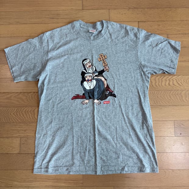 [L] supreme 슈프림 nuns 넌즈 반팔 티셔츠 헤더 그레이