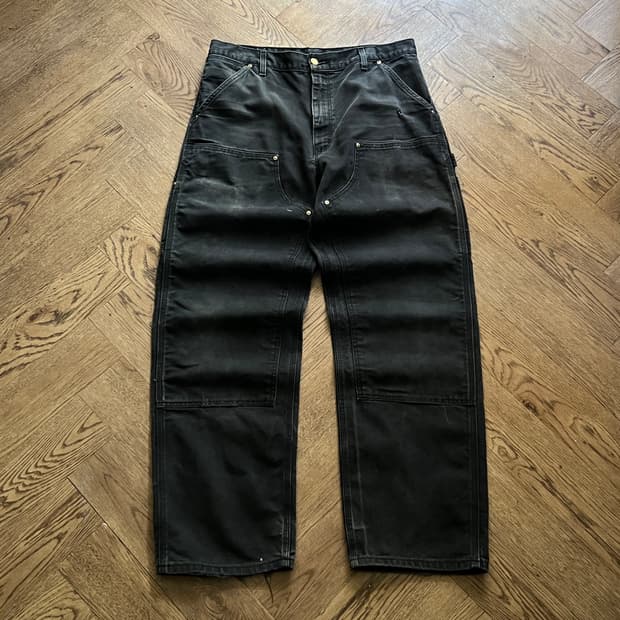 [36]칼하트 Made in USA 빈티지 페이딩 블랙 더블니 워크 팬츠