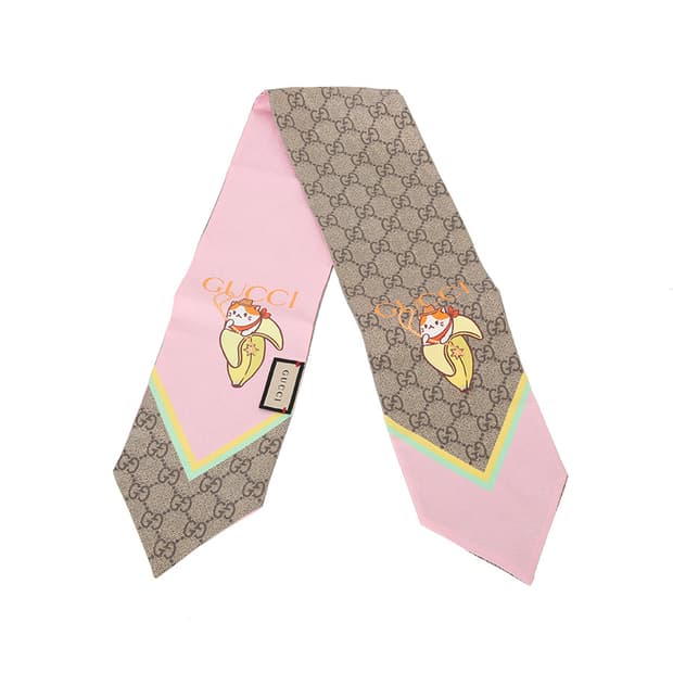 구찌 실크 스카프 고양이 바나냐 넥보우 바나나 방도 704144