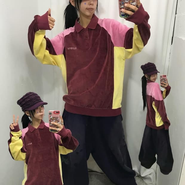 Supreme Paneled Velour L/S Polo - 22Fw