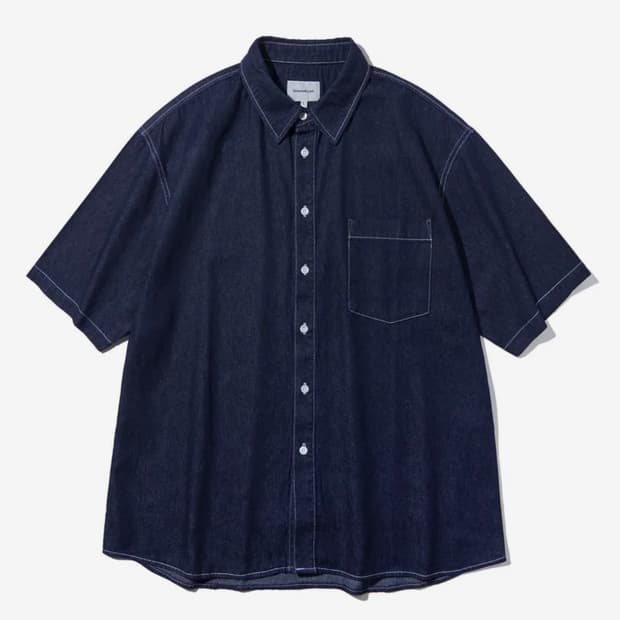 스티치데님 반팔 셔츠