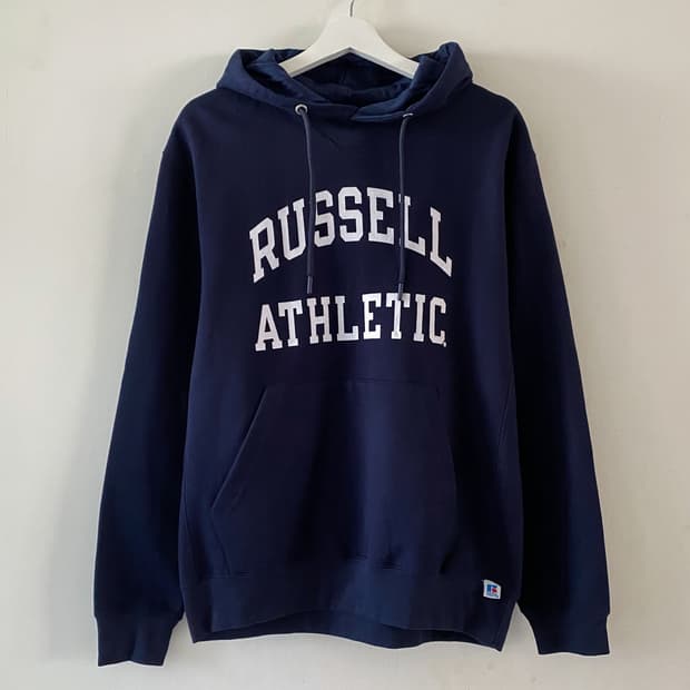 러셀 로고 네이비 후드티