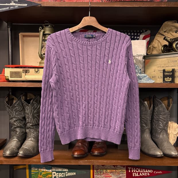 신형라벨 폴로 랄프로렌 크루넥 케이블 코튼니트 스웨터 보카시퍼플 N994