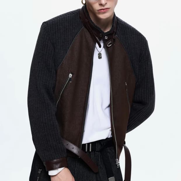 RSSC KNIT & DENIM BELTED BIKER JACKET