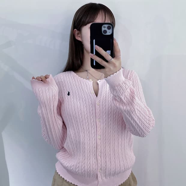 폴로랄프로렌 포니 베이비핑크 케이블 가디건
