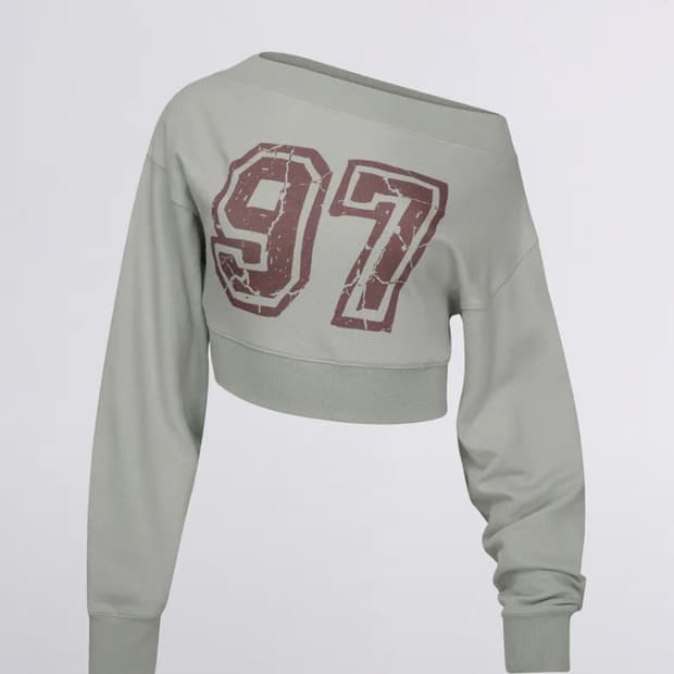 스컬프터Off-Shoulder Cropped Sweatshirt Sage