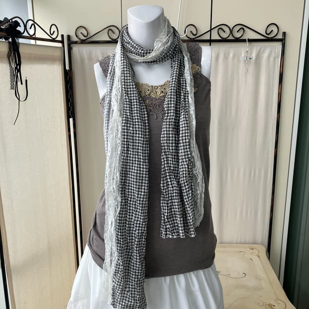 mori check lace scarf muffler
