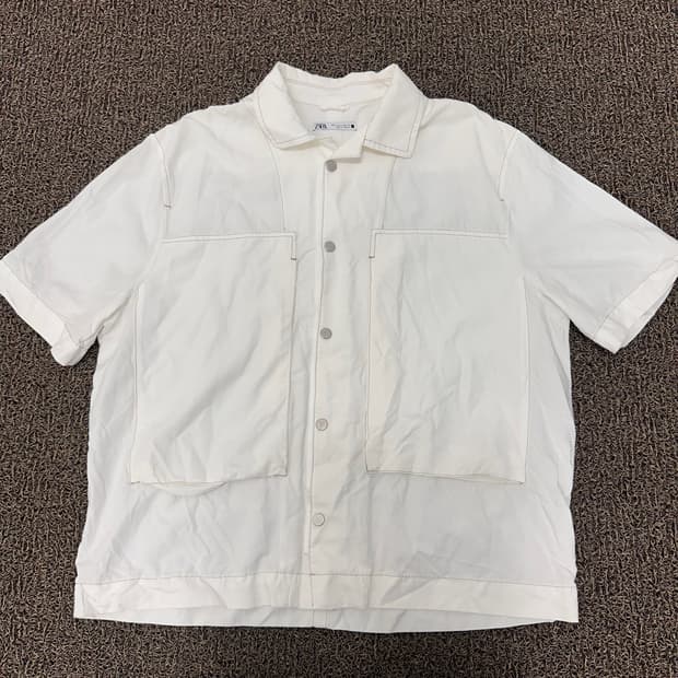 ZARA 자라 데님 반팔 셔츠 자켓 화이트 L