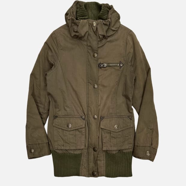 layered neck khaki jacket