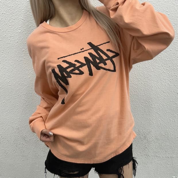 스투시 프린팅 로고 살몬 롱슬리브 L