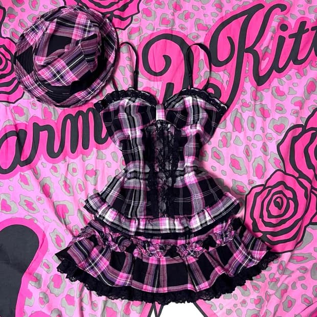 MA*RA 마즈 블랙핑크 체크 페도라 & 셋업