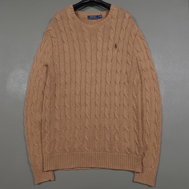 실측 M) 폴로 랄프로렌 신형 포니 케이블 니트 꽈배기 스웨터 브라운