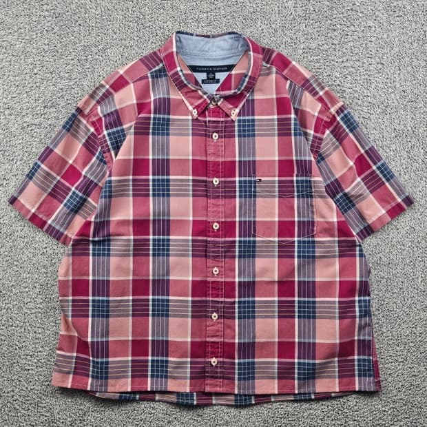 타미힐피거 체크 하프 반팔 셔츠 크롭커스텀 ( 2XL ) / 11912