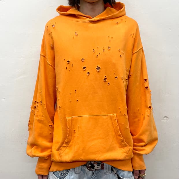 Orange Distressed Loose Hoodie 