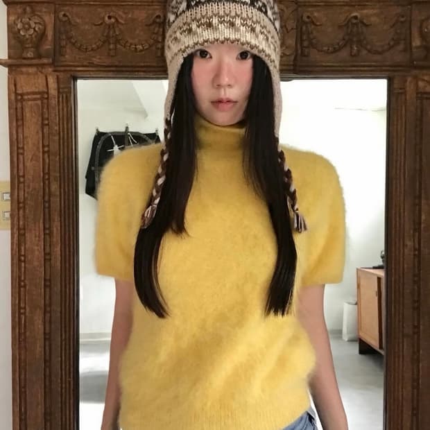 vintage pattern string beanie