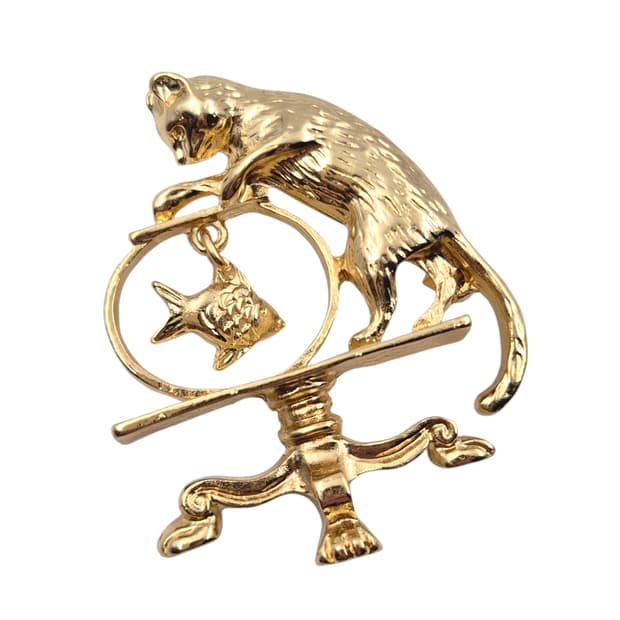 00s 레트로 고양이 어항 금붕어 브로치