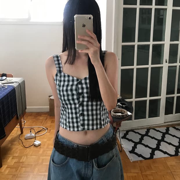 vintage check pattern sleeveless