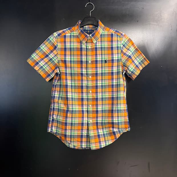 폴로 체크 반팔셔츠 오렌지