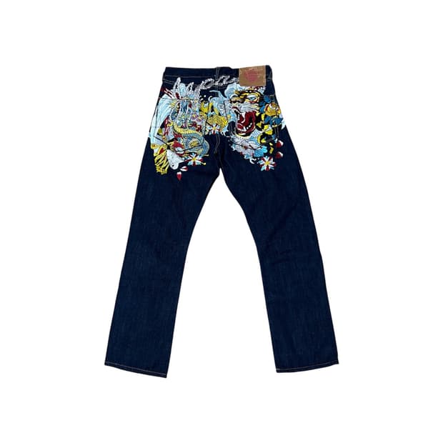 [Ed Hardy] Tiger Embroidered Denim