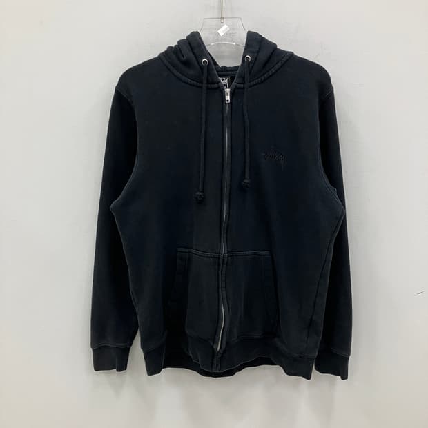 스투시 블랙 베이직 로고 후드집업 M