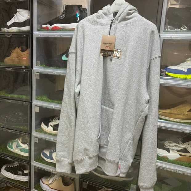 슈프림 x 버버리 박스로고 후드 스웨트셔츠 헤더 그레이 - 22SS xl