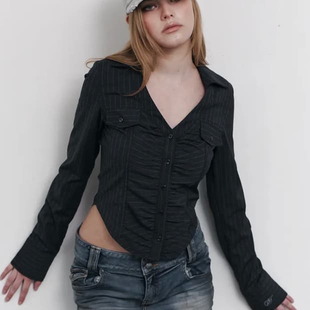 플노팔 카일라 셔링 셔츠 탑 (Indigo)