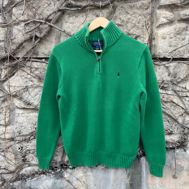 폴로 랄프로렌 빈티지 코튼100 하프집업 니트 그린