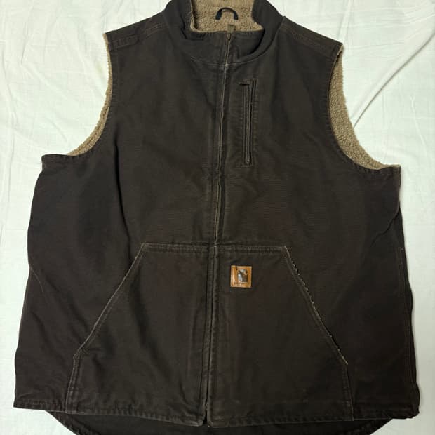 칼하트 덕 쉘파 라인드 베스트 L size 다크 브라운