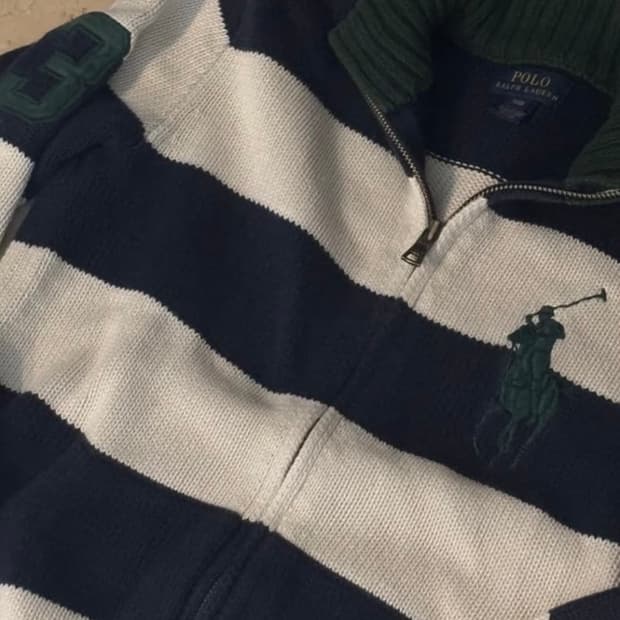 폴로 랄프로렌 빈티지 빅포니 3 스트라이프 니트집업