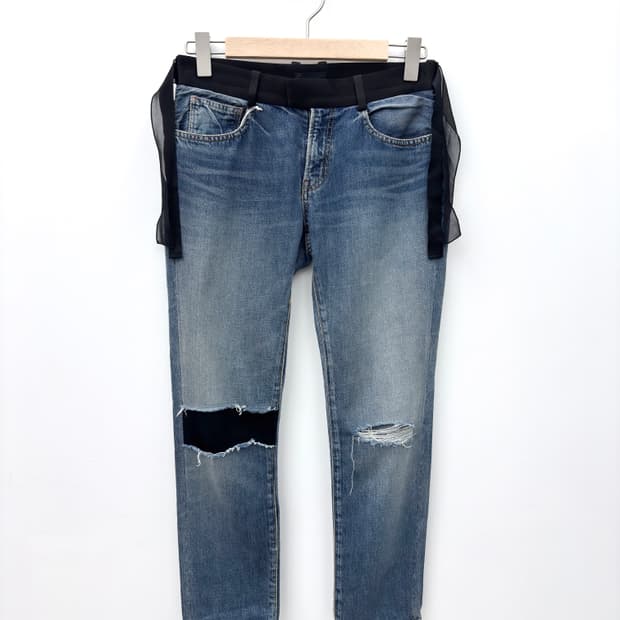 SILK DETAIL DENIM PANTS