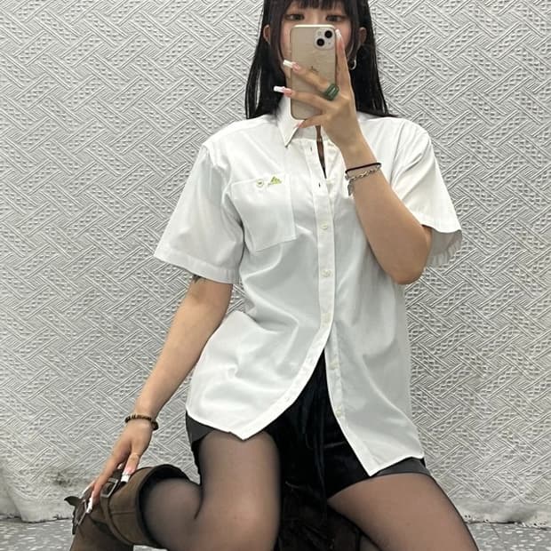 아디다스 빈티지 캐주얼 워크 포켓 자수 반팔 셔츠 95 C13573