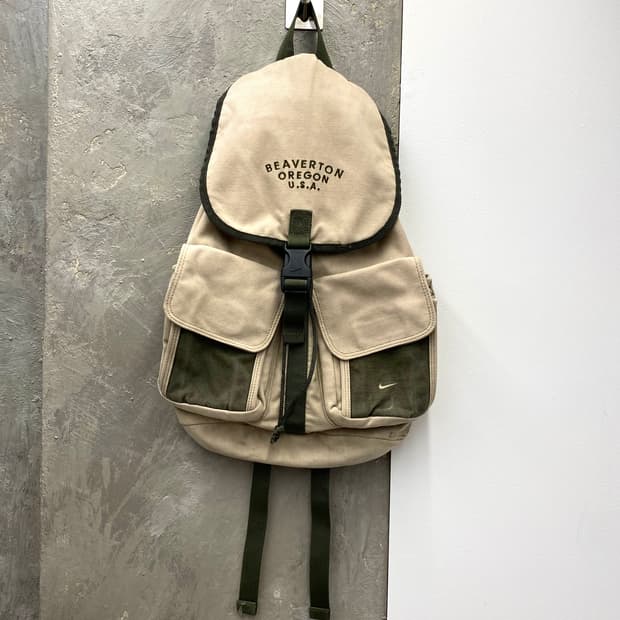 [34*47] rare 90-00s 나이키 카키 베이지 캔버스 럭색