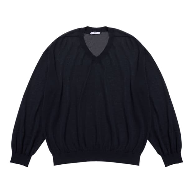 STU Sheer V-neck Knit Navy  L