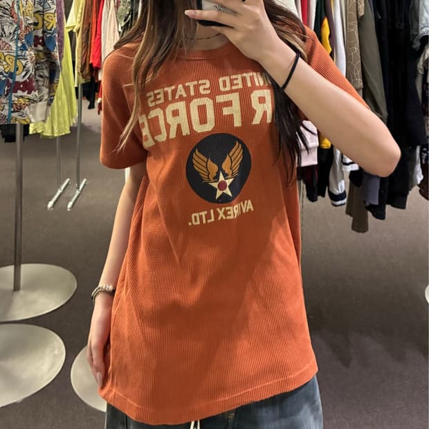 M)Avirex 빈티지 레터링 와플 반팔